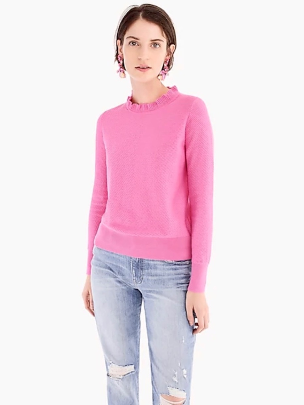 J. Crew Factory Ruffled Collar Cotton Knit Sweater
